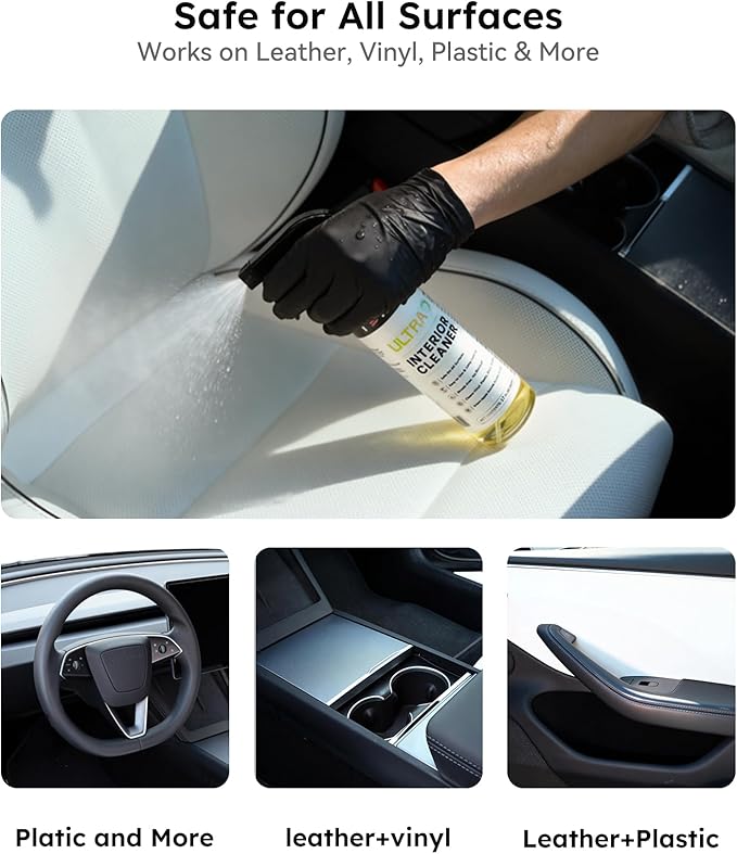 Premium Car Interior Cleaner (17oz Brush + Towel) | Interior Car Cleaner for Leather, Vinyl, Glass & Plastic | Residue-Free M