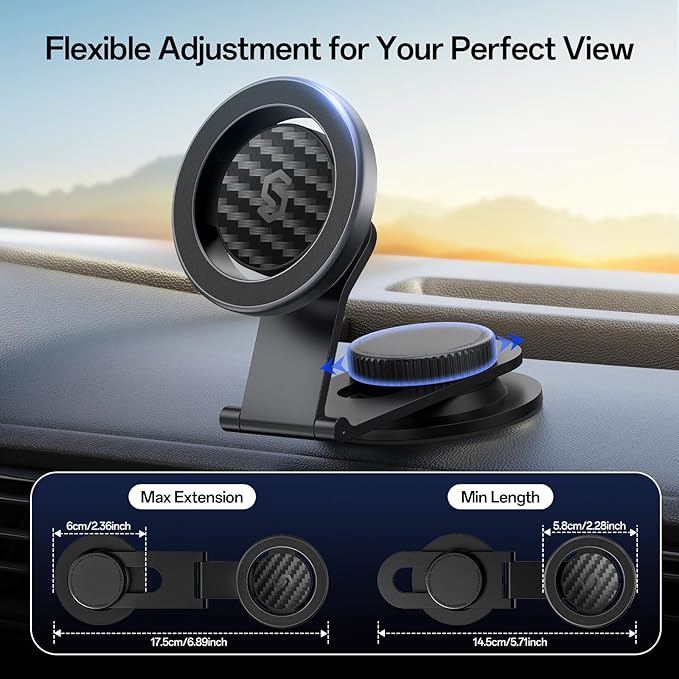 SYNCWIRE Fits MagSafe Car Mount for Universal Dashboard,Tesla Screen,Magnetic Phone Holder for Car, Foldable Aluminum Alloy Arm, Super Stable Car Mount for iPhone 17 Pro Max 16 15 14 13 12&All Phones