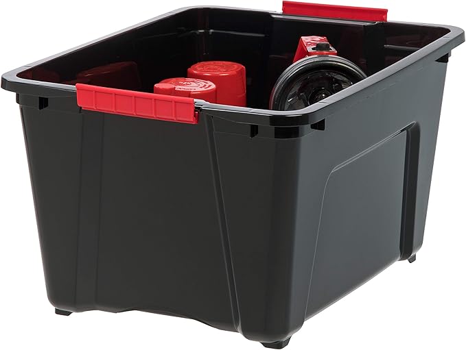 IRIS USA 30 L (32 QT) Plastic Storage Box with Lid and Latches - 4 Pack - BPA-Free, Garage Organizing Solution, Durable Nesta