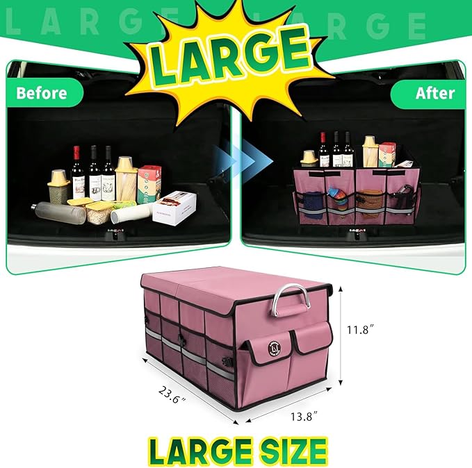 Car Trunk Organizer, Cargo Organizer SUV Trunk Storage Non Slip Bottom Waterproof Collapsible Durable Multi Compartments-(Stan