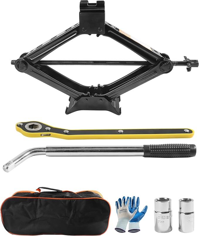 Bylikeho Scissor Jack Lift - 2 Ton Car Tire Jack Tool, Universal Emergency Kit with Lug Wrench, Portable Tire Changing Kit fo