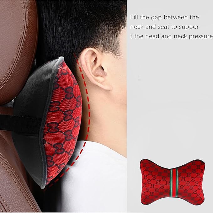 5PCS Steering Wheel Cover, with 2 Headrests, 2 Seat Belt Covers - Universal Fit for 14.5-15" Steering Wheel, Enhances Driving Experience - Perfect for Women (Red)