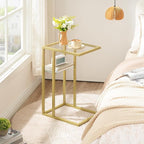 HOOBRO Floating Shelves for Wall and C Shaped End Table, 15.4" Wall Mounted Shelves Set of 2, Small Side Table for Couch, Gol