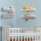 Fun Memories Nursery Book Shelves - Rustic Natural Solid Wood Floating Bookshelf for Kids - Wall Book Shelves for Kids Room (