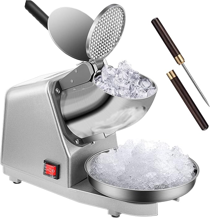 VIVOHOME Electric Ice Crusher Shaver Dual Blades Snow Cone Maker Machine Silver 173lbs/hr with Ice Pick for Home and Commercial Use
