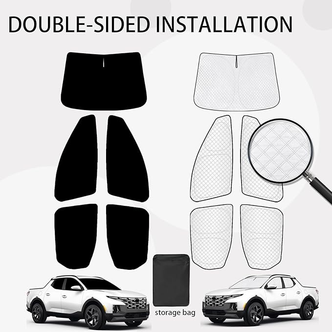 KMF 5pcs Thicken Car Sun Shades for Hyundai Santa Cruz 2022-2025 2026 Accessories, Car Window Covers Sunshade for Windshield Side Rear, Truck UV Block and Privacy Blackout for Camping
