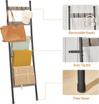 HOOBRO Blanket Ladder, 6-Tier Towel Rack with Hooks, Wall-Leaning Blanket Rack, Decorative Display Ladder Shelf, Scarves, Ind