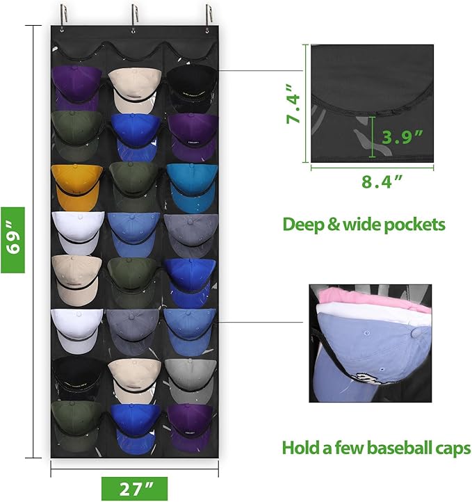 Dofilachy Hat Rack - Hat Organizer - Hat Racks for Baseball Caps, Visible Hat Holder - Baseball Rack for Wall Door with 3 Hoo