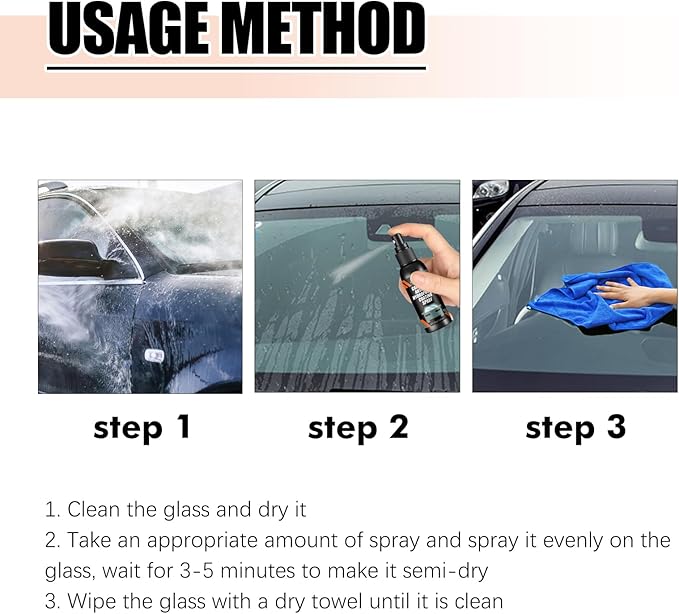 Car Glass Anti-Fog Hydrophobic Coating Spray, 3.38 FL OZ, Water Repellent, Self-Cleaning for Windshield and Mirrors