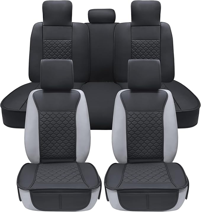 Elantrip Car Seat Cover Full Set Leather Car Seat Protector Universal fit for Most Cars SUVs and Trucks Water Proof Front and