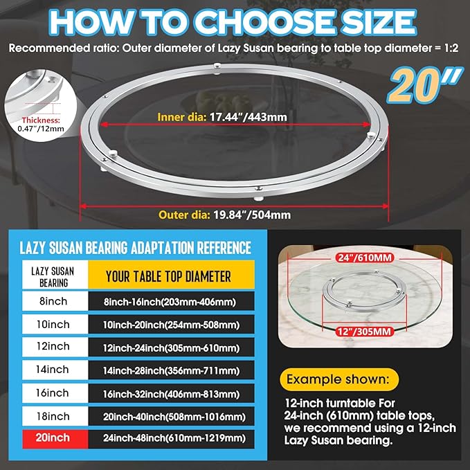 Lazy Susan Hardware,20 inch Heavy Duty Lazy Susan Bearing Kit,Rotating Serving Turntable for Aluminium Alloy Turntable Bearin