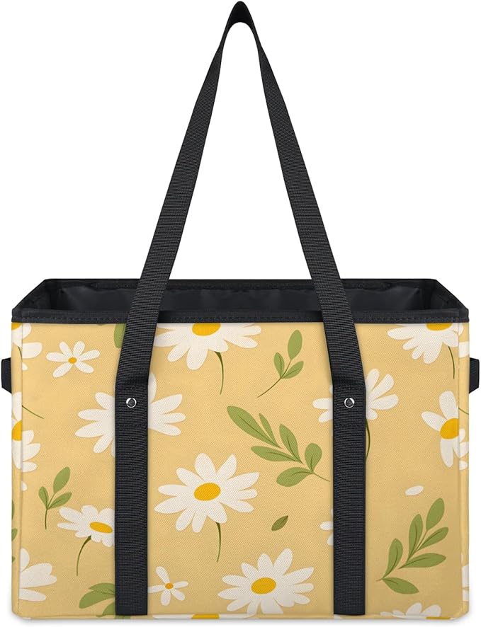 Reusable Grocery Bags Heavy Duty Shopping Bags Foldable Large Tote Bags with Long Handles & Hard Bottom