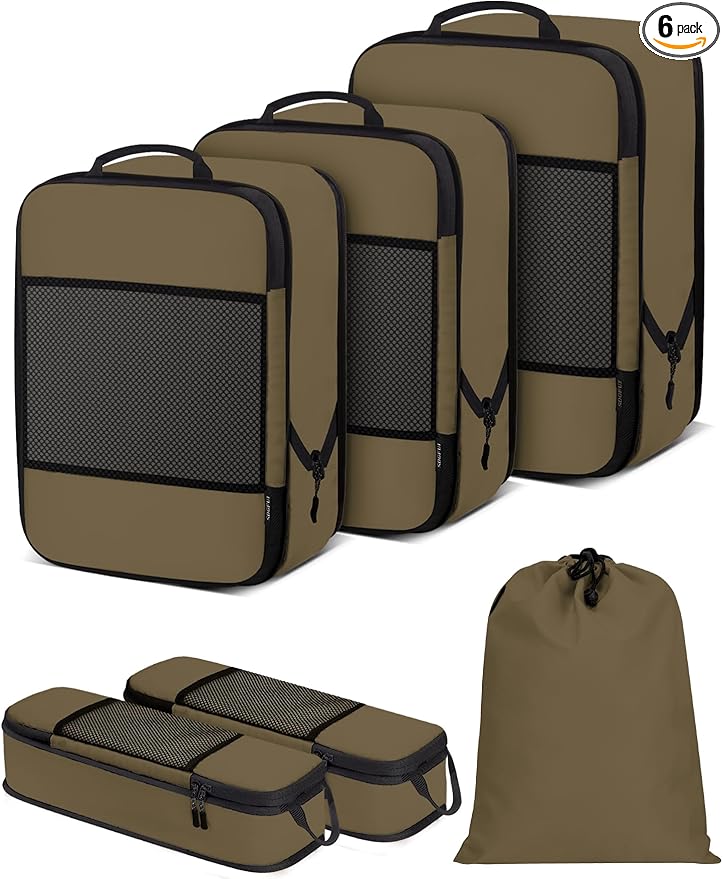 SDGFUI 6 PCS Set Compression Packing Cubes for Travel, Lightweight Packing Organizer Bags Travel Essentials for Carry On, Sui