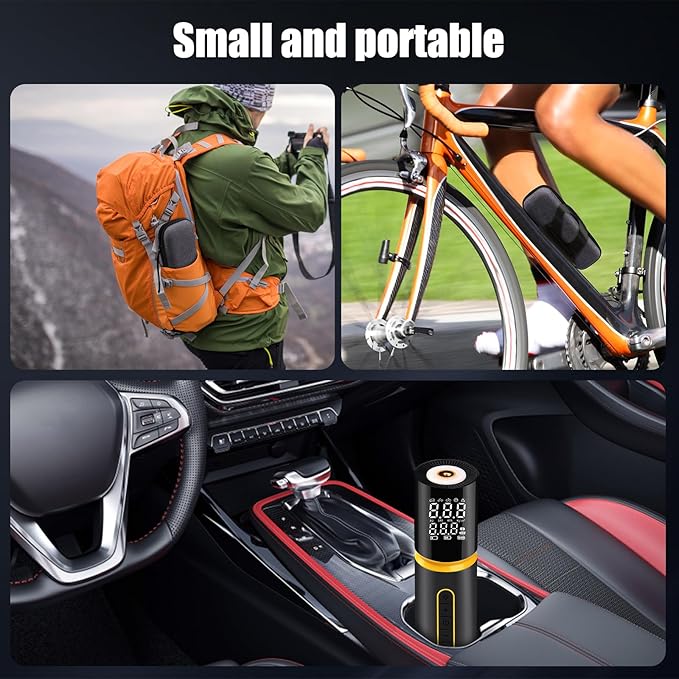Tire Inflator Portable Air Compressor, Omont 150PSI Electric Bike Tire Pump Cordless Air Pump for Car Tires, 4X Faster Portable Tire Inflator with Digital Pressure Gauge for Car Bike Motorcycle Ball