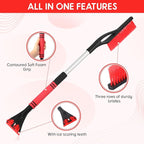 27"-33" Snow Brush and Detachable Ice Scraper with Ergonomic Foam Grip Scalable Range 27" Winter Accessories for Cars Trucks SUV(Red)