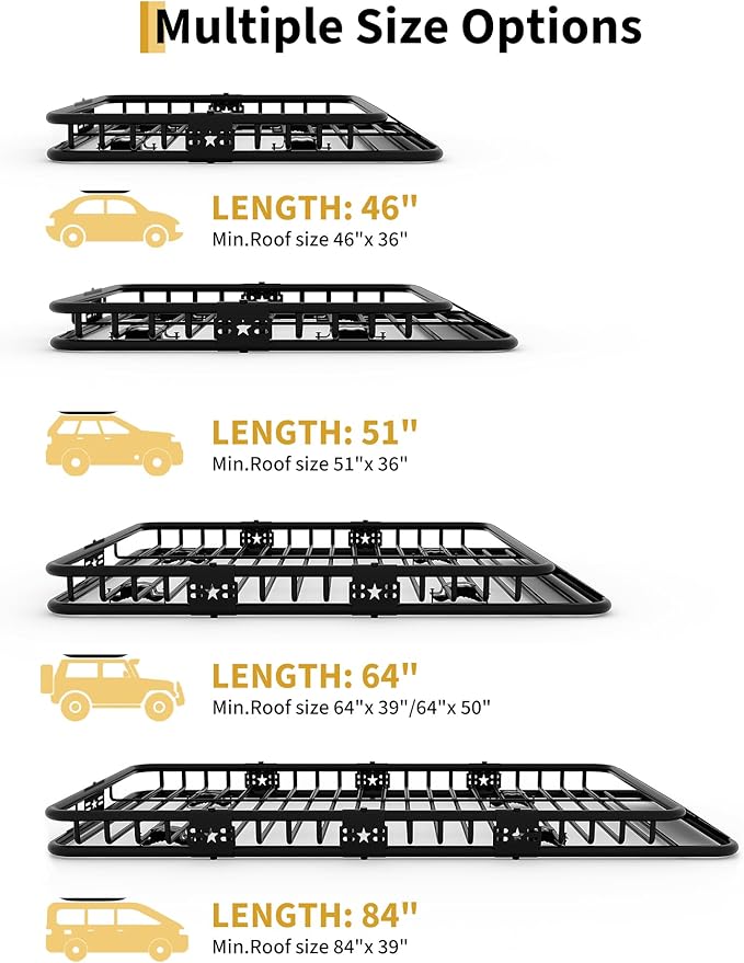 64" x 39" Universal Roof Rack Basket, 200 Lbs Capacity Rooftop Cargo Carrier Basket with 21 Cubic Feet (52" x 39" x 18") Waterproof Luggage Bag, for Suvs, Trucks, Vehiclesor Suvs, Trucks, Vehicles
