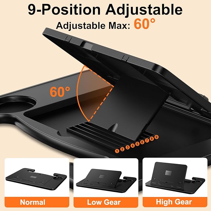 3 in1 Car Steering Wheel Tray Table for Laptop, Height Adjustable Car Table Tray for Driver, Car Food Tray with Drinks Holder,Multipurpose Travel Car Accessories for Long Road Trips-Black