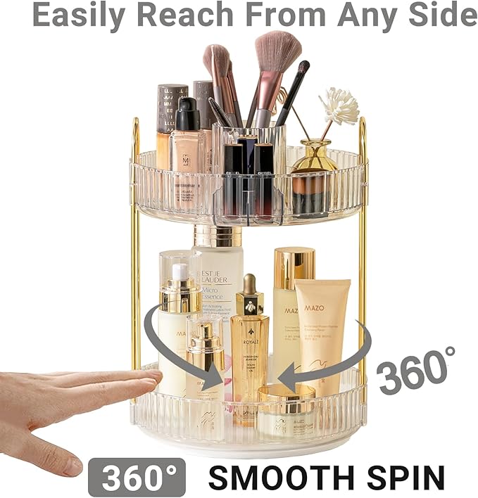 Asayuee 360 Rotating Makeup Organizer,2 Tier Large Capacity Make Up Organizers and Storage,Skincare Perfume Vanity Organizers