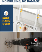 Lorbro Broom Holder Door Mount, Over the Door Broom and Mop Holder with 2 Over Door Hooks, Wood Broom Hanger, Tool Rack Organ