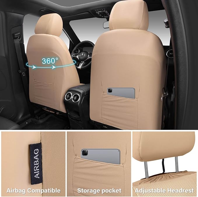 CAR PASS 3D Foam Mesh Leather Car Seat Covers Front Seats, Tan Breathable Front Seat Cover for Cars, Comfortable Universal Fi