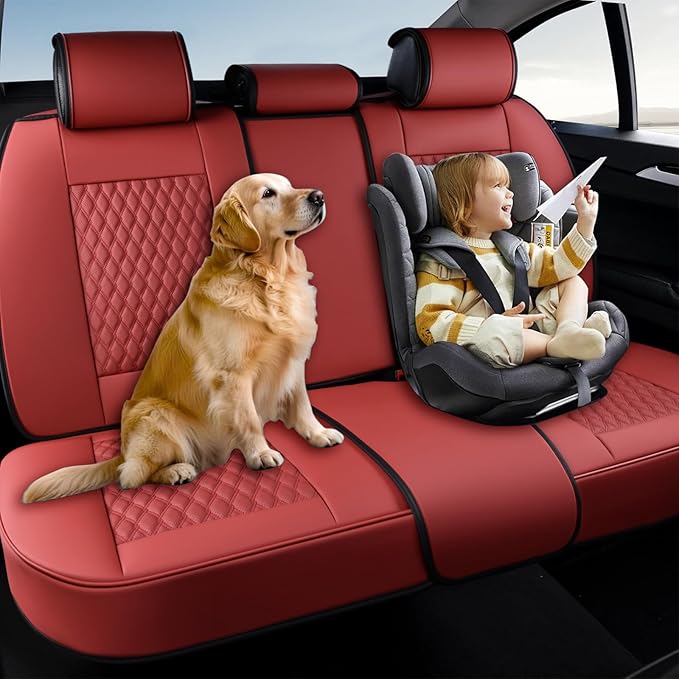 Coverado Rear Seat Covers, Leather Seat Cover for Car, Universal Waterproof Automotive Seat Cushion Protector for Most Cars T