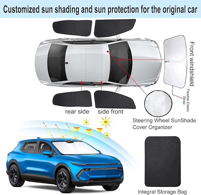 Windshield Sun Shade Car Windshield Foldable Full Windows Coverage Custom Fit for Che-vro-let Equinox EV 2024-2026 Accessories Car Window Shades Block Sun UV Rays 5PCS