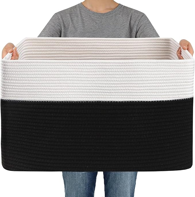 JMvicyroam Woven Blanket Basket,96L Large Storage Bin for Blankets Toys Clothes,Decorative Rope Basket for Living Room Bedroo
