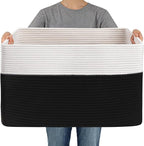 JMvicyroam Woven Blanket Basket,96L Large Storage Bin for Blankets Toys Clothes,Decorative Rope Basket for Living Room Bedroo