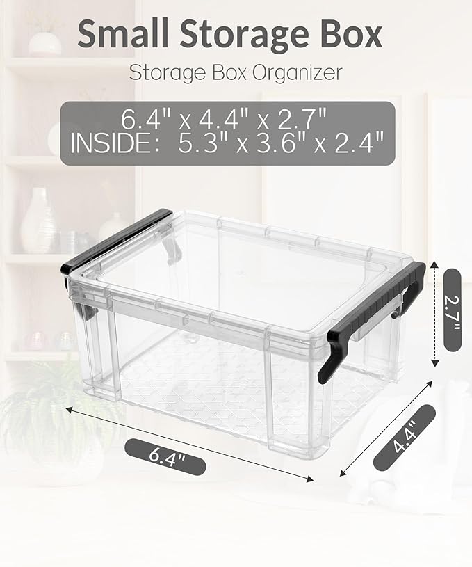 Sooez 6 Pack Small Plastic Containers with Lids, 6.4" x 4.4" x 2.7", Clear Crayon Box Pencil Pouch, Stackable Stroage Organiz