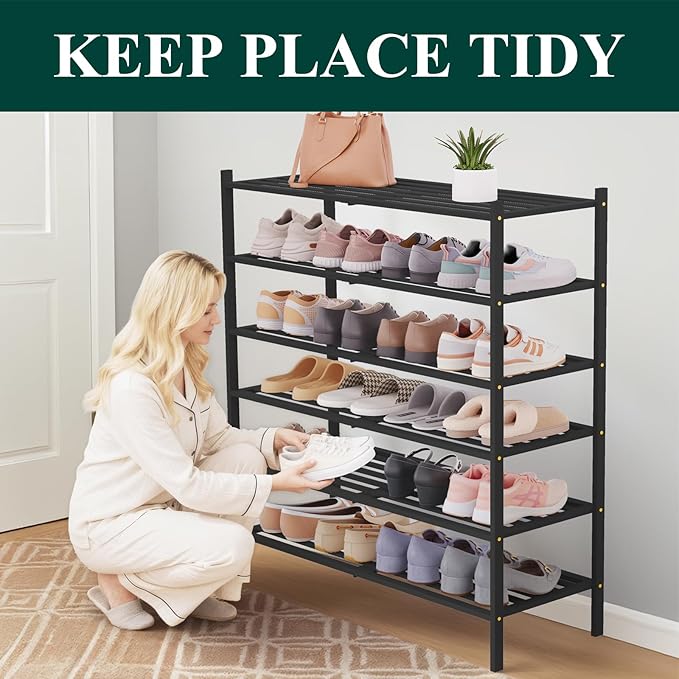 Smiry Long Bamboo Shoe Rack 6-Tier, Stackable Wooden Shoe Organizer for Entryway & Closet, Free Standing Wood Shoe Storage Sh