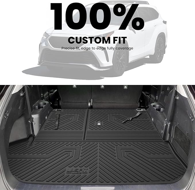 LASFIT Cargo Mat for Toyota Highlander 2026-2020, All Weather TPE Custom Fit Cargo Liner for Highlander Accessories, 2025 Highlander Trunk&Backrest Mats(Fit Without Subwoofer, Fit 7&8 Seats)