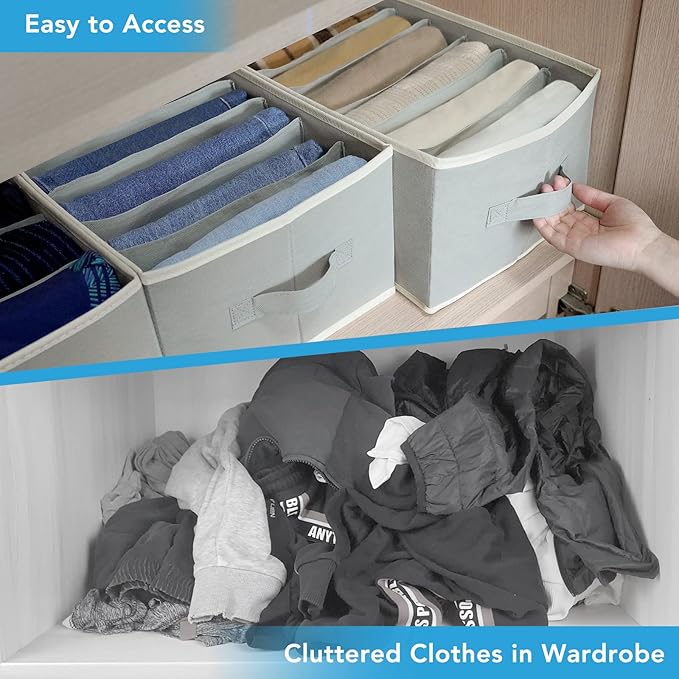3 Pcs Large Size Wardrobe Clothes Organizers 6 Grids for Pants, Jeans, Sweater, T-shirt, Thin Coat, Dress Stackable Closet Dr
