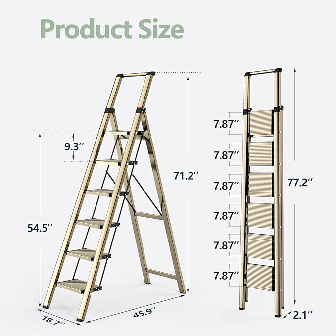 WOA WOA 6 Step Ladder, Lightweight Folding Ladder with Non-Slip Wide Pedals, Ladder with Safe Grip Handle, Easy to Open and C