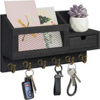 FifthQuarter Key and Mail Holder for Wall, Mail Organizer Wall Mount with 6 Hooks and Storage Drawer, Easy Installation Key R
