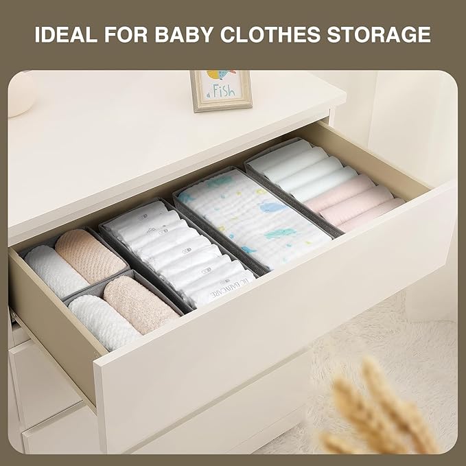 DIMJ Drawer Organizer Clothes Set of 8, Foldable Closet Drawer Bins, Underwear Drawer Organizer, Fabric Drawer Dividers for B