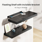 AMADA HOMEFURNISHING Floating Shelves Black, Wall Shelves with Invisible Brackets for Bedroom, Bathroom, Living Room, Kitchen
