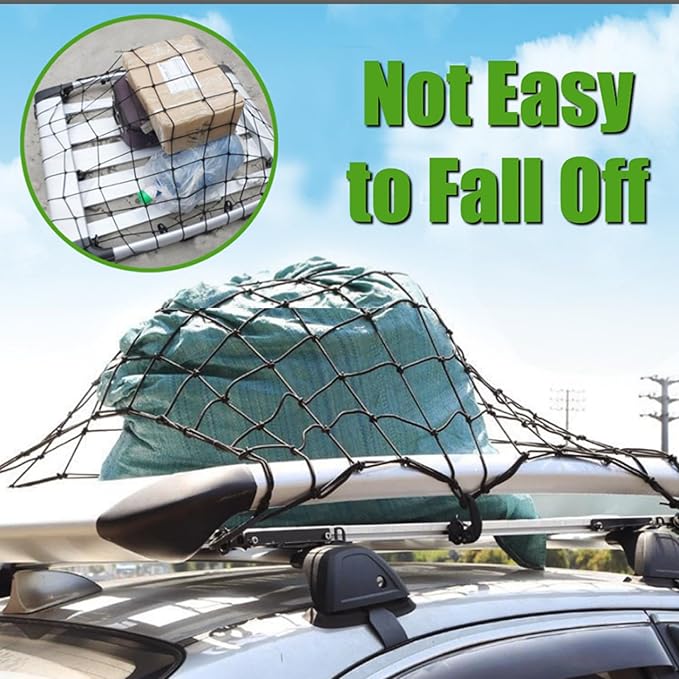 WSSROGY 3' x 4' Cargo Net Stretches to 6' x 8', Heavy Duty Cargo Netting for Pickup Truck Bed, Roof Rack Net with Hooks Carabiners