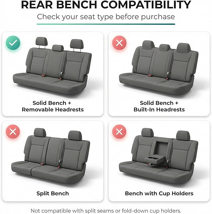 FH Group Automotive Rear Car Seat Covers for SUV, Trucks, Sedan and More - Universal Fit Rear Solid Bench Design Interior Acc