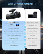 OMBAR T1 4K 3 Channel Dash Cam, STARVIS 2 IMX678 Sensors, Free 128GB Card, 2025 New Full Color HDR Night Vision, 4K+1080P+108