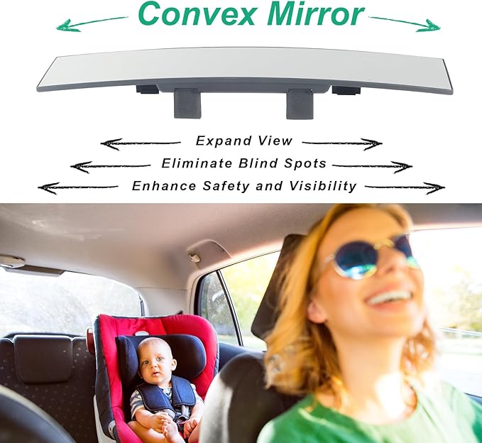 Rear View Mirror for Car,11.8" Convex Panoramic Wide Angel View Mirrors Extender,Chrome Tint Anti Glare,Universal Clip on Interior Rearview Mirror for Truck Car and SUV (Chrome)