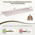 36 Inch Floating Shelves, 3D Textured Wood Grain, 36"x9.25"x1.5" Inch Deep Floating Shelves for Wall, Wooden Shelves for Bath