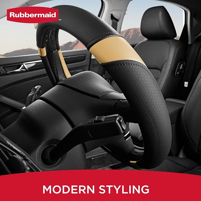 Rubbermaid Steering Wheel Cover – Universal Fit 14.5"–15" Steering Wheel Cover, Anti-Slip Grip, Breathable Leather, All-Seaso