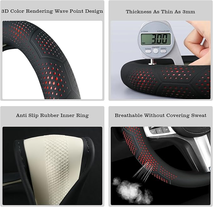 Car Leather Steering Wheel Cover - Panapi Material, Universal 14.5-15 Inch Leather Anti-Slip Breathable Auto Steering Wheel C