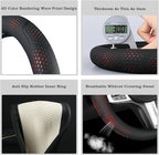 Car Leather Steering Wheel Cover - Panapi Material, Universal 14.5-15 Inch Leather Anti-Slip Breathable Auto Steering Wheel C