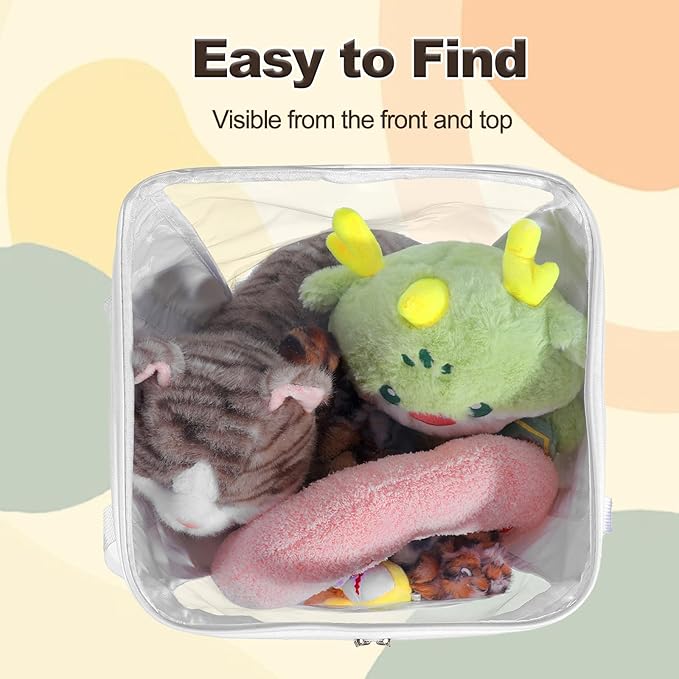 3 Pack Large Storage Bins, Foldable PVC Organizer Box with Transparent Lid & Handles, Multi-Purpose Toy Clothes Books Home De