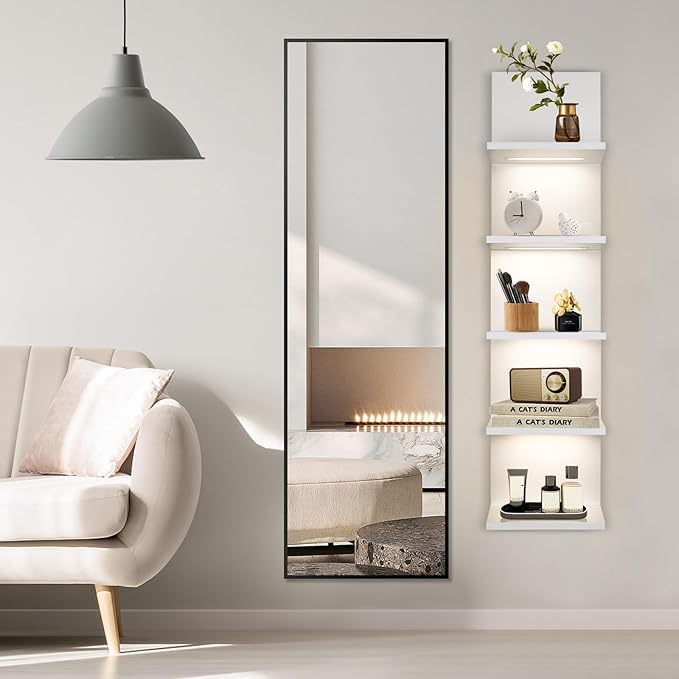 5 Tier Wall Shelf Unit, White Shelves,Lack Shelf, Wall Shelves for Bedroom，Office,Bathroom, Vanity Shelves with LED Light