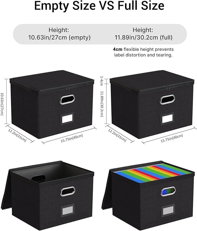 Oterri 1 Pack Large File Organizer Boxes with Lids, File Box with Mesh Pockets, Document Organizer Box for Legal/Letter Size 