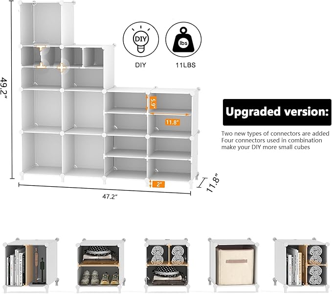 AWTATOS Cube Storage Organizer Closet Storage 12 Cube Shelves, Large and Small Cubes, DIY Portable Closet Clothes Storage She