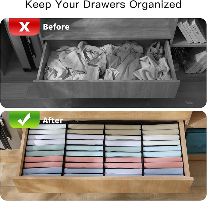 Qozary 4 Pack Drawer Organizers for Clothing, 10 Grids Foldable Dresser Drawer Organizers, Clothes Organizer for Folded Cloth