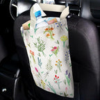 IRADA Car Trash Bag Hanging No Snap Small Garbage Bag for Car Back Seat Cute Printed One-Handed Strap Trash Bags Car Accessories-Wildflowers-White Car Trash Bags